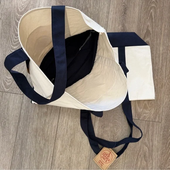 Trader Joe's Natural Canvas Tote with Navy Trim - Picture 3 of 4